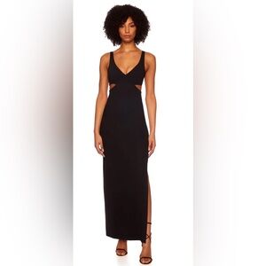 Susana Monaco NWT Side Open, High Slit Black Maxi Dress Size L Retails $229